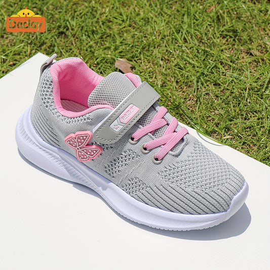 Girls Woven Sport Sneakers in Grey, Breathable Lightweight Casual Shoes for Running-Inspired Play, Walks and Everyday Outfits in Toddler to Big Kid Sizes