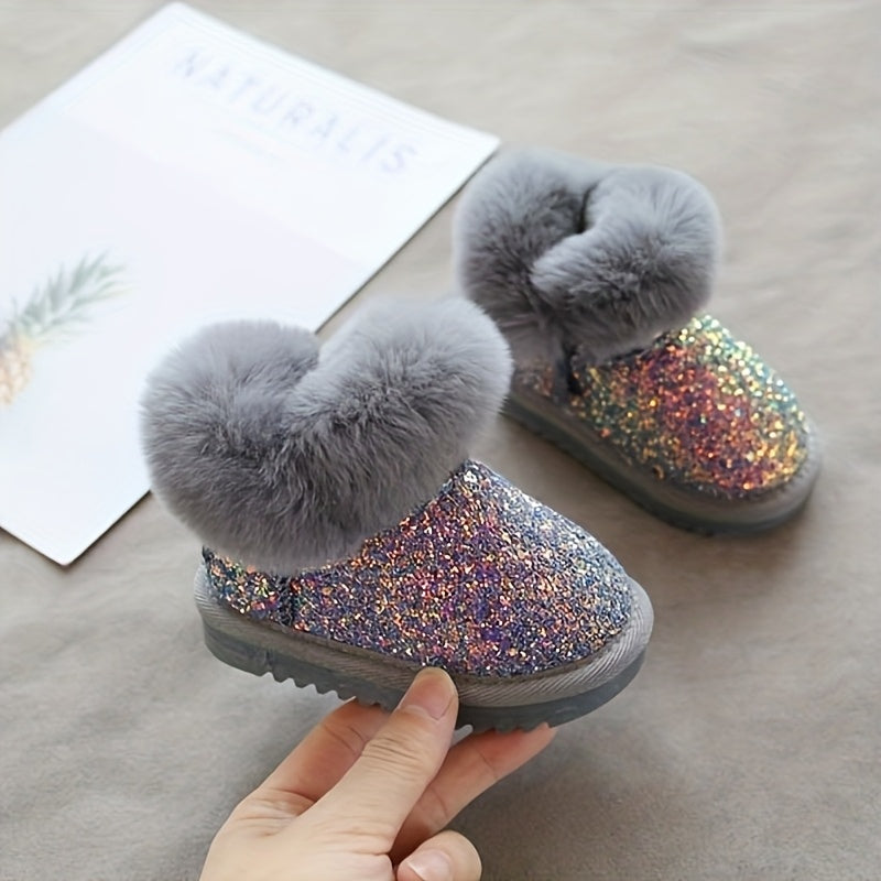 Kids Lined Snow Boots for Girls and Boys, Thickened Winter Footwear with Non-Slip Design, Grey, Black or Pink, Infant to Little Kid Sizes