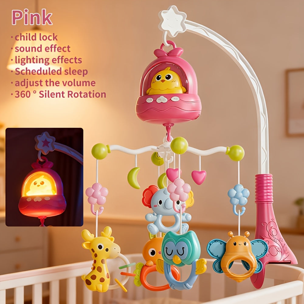 Baby Crib Mobile with Music and 360° Rotation, Remote Control, Soft Light and Timer, Animal Chimes for Nursery Decor, Ages 0–12 Months