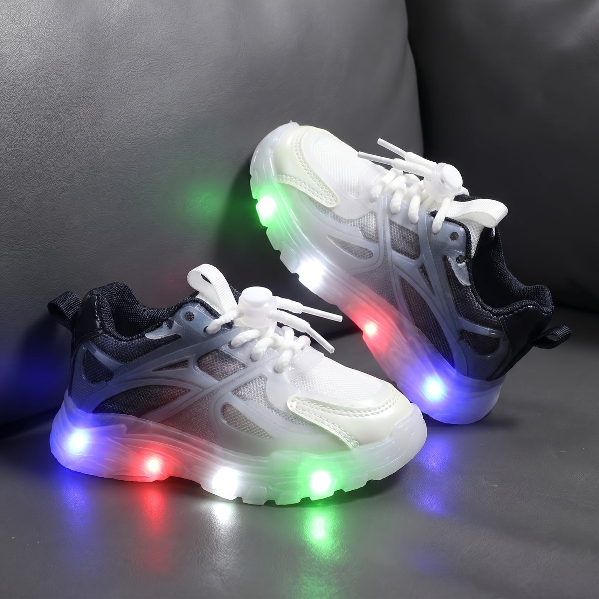 Toddler Light-Up Mesh Sneakers with Lace-Up Fit, Color-Changing LED Cartoon Shoes for Boys and Girls in Pink or White for Everyday Play