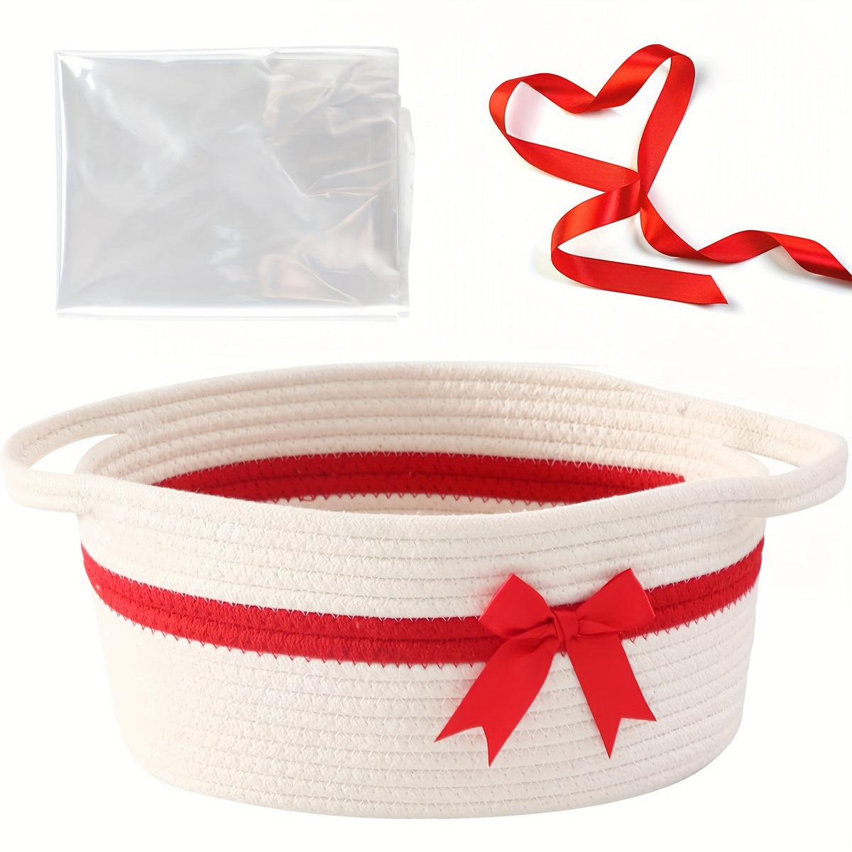 Decorative Gift Baskets with Handles, Pink and White or White and Red Storage Basket Set for Nursery Shelves, Living Room Display and Gifts