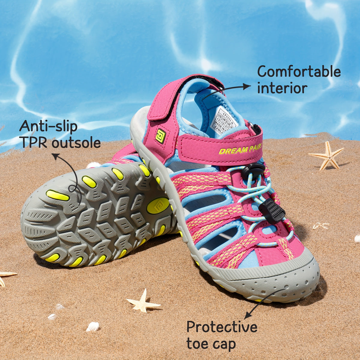 Kids Bungee Lace Sport Sandals for Boys and Girls | Hook-and-Loop Strap Summer Outdoor Shoes for Beach Days, Walks and Everyday Play