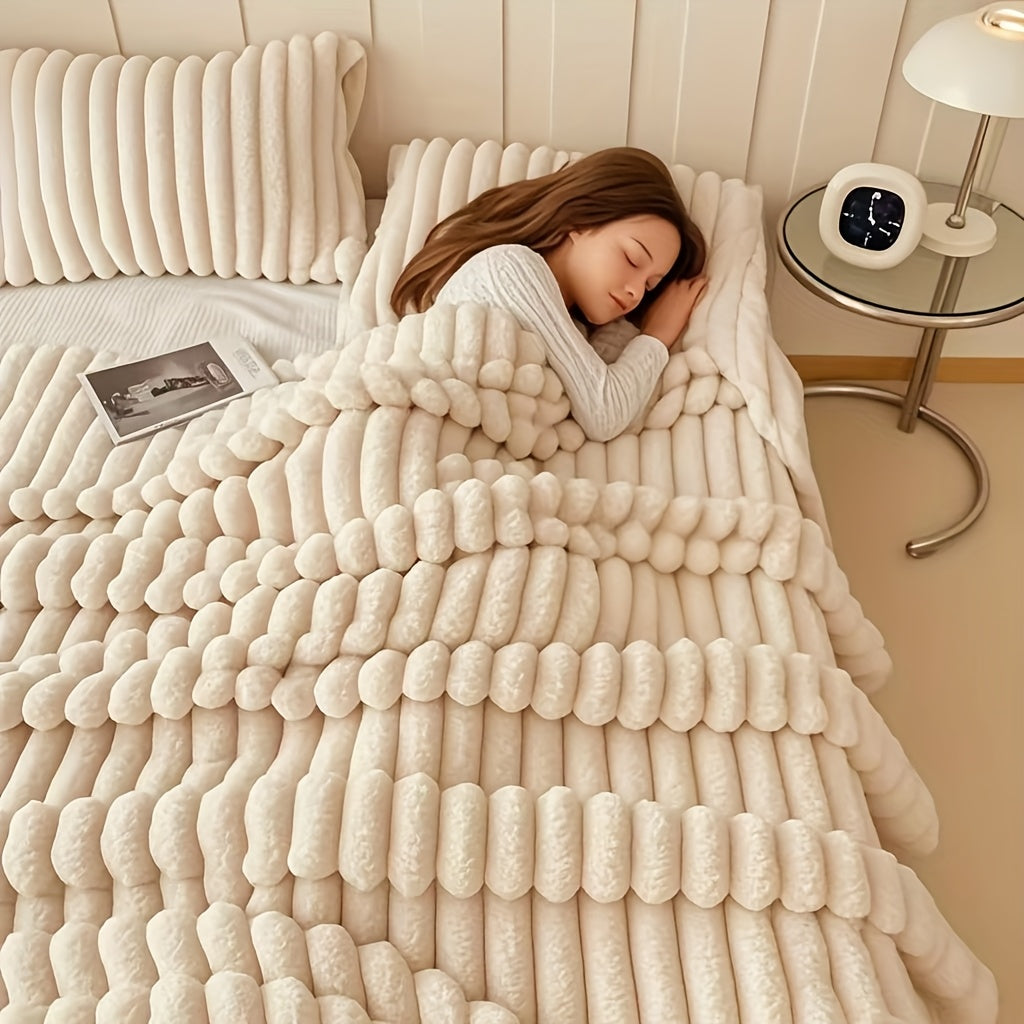 Faux Rabbit Fur Bed Blanket in Solid Colors, Soft Cozy Oversized Throw for Family Sofa and Bedroom Decor with Multiple Sizes from 59 x 79 to 90 x 102 Inches
