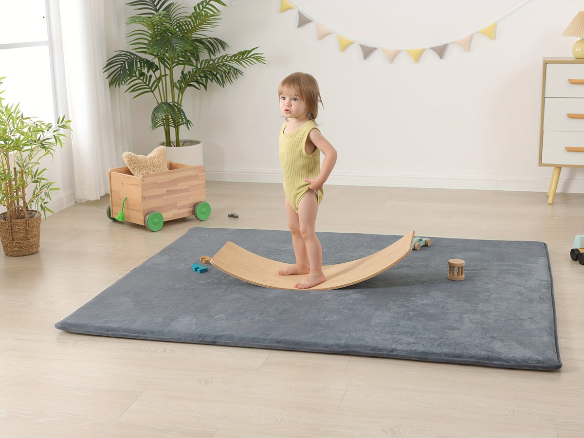 Memory Foam Floor Mat for Baby Crawling, 1.1-Inch Coral Velvet Cushioned Rug with Non-Slip Backing, Gray Tatami-Style Mat in Four Sizes