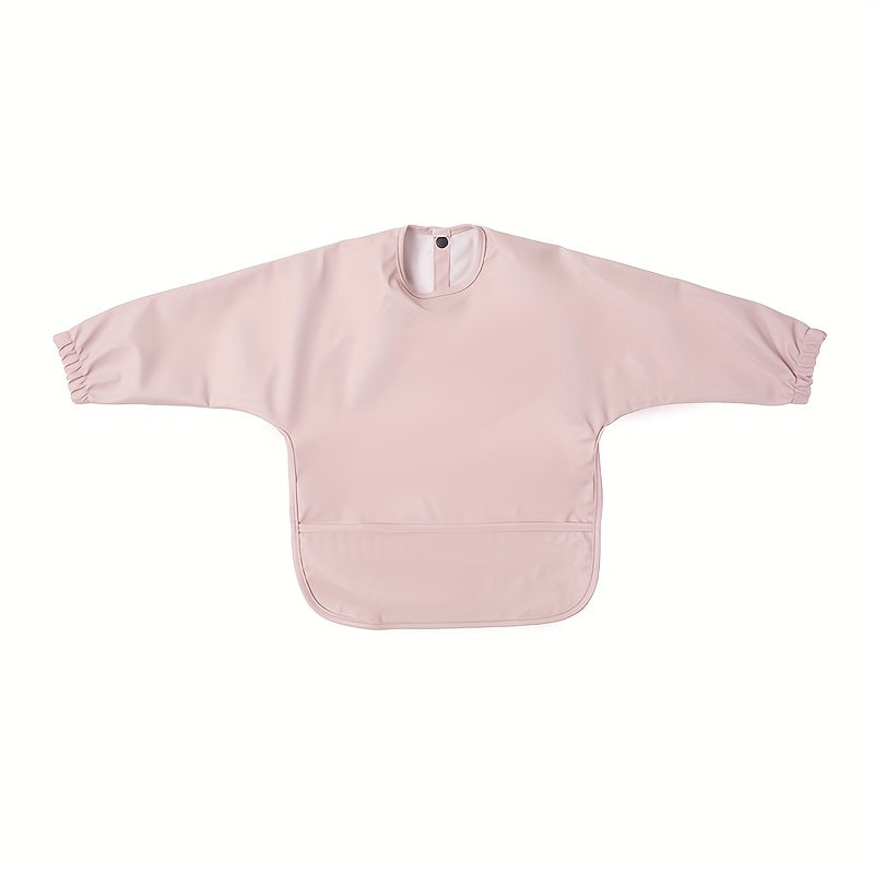 Sleeved Baby Bib with Food Pocket, Wipeable Long Sleeve Feeding Smock with Snap Closure for Babies and Toddlers 6-36 Months at Mealtimes