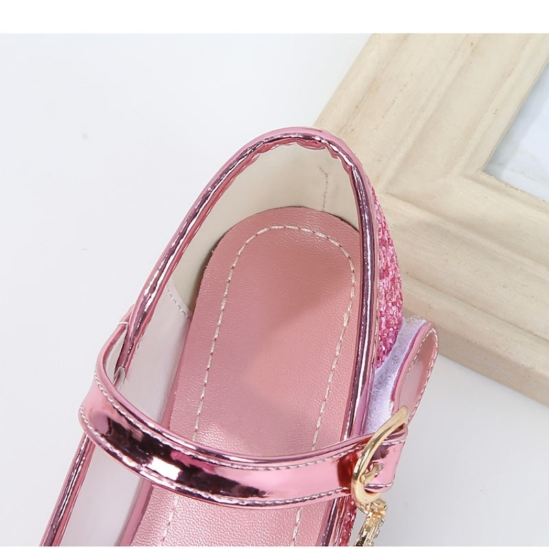 Dazzling Glitter Stone Mary Jane Party Heels for Girls - Sparkly Shoes with Round Toe & Magic Tape Closure, Perfect for Flower Girl, Wedding & Birthday Celebrations, Toddler to Big Kid Sizes