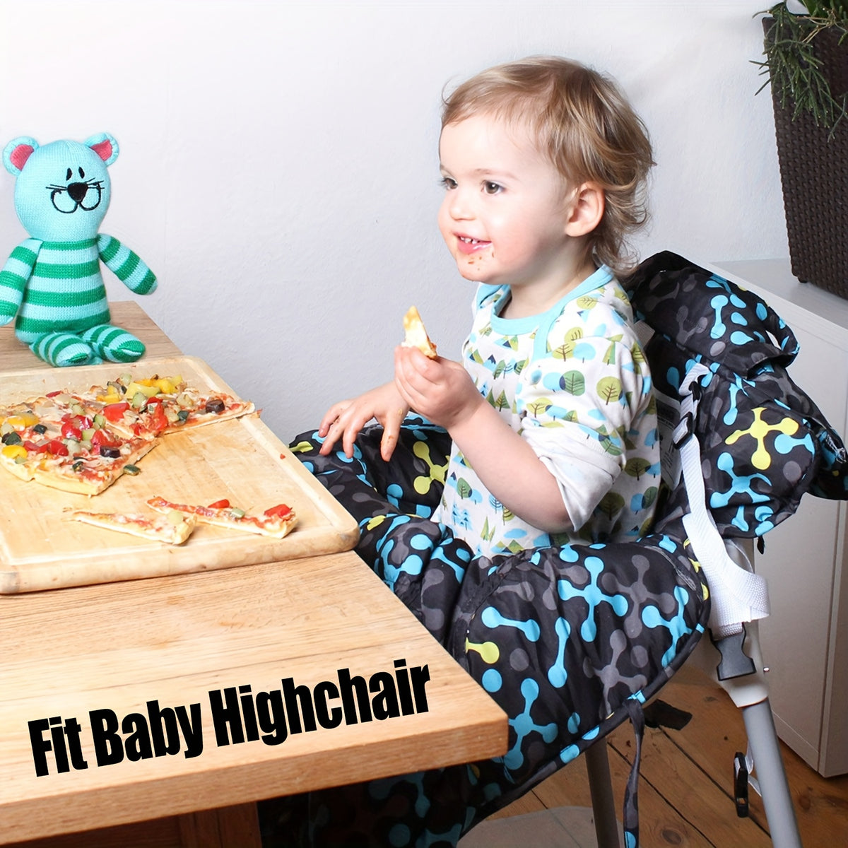 Cartoon Shopping Cart Seat Cover for Baby, Thick Padded High Chair Cushion with Front and Back Straps, Compact Carry Bag and Machine-Washable Design