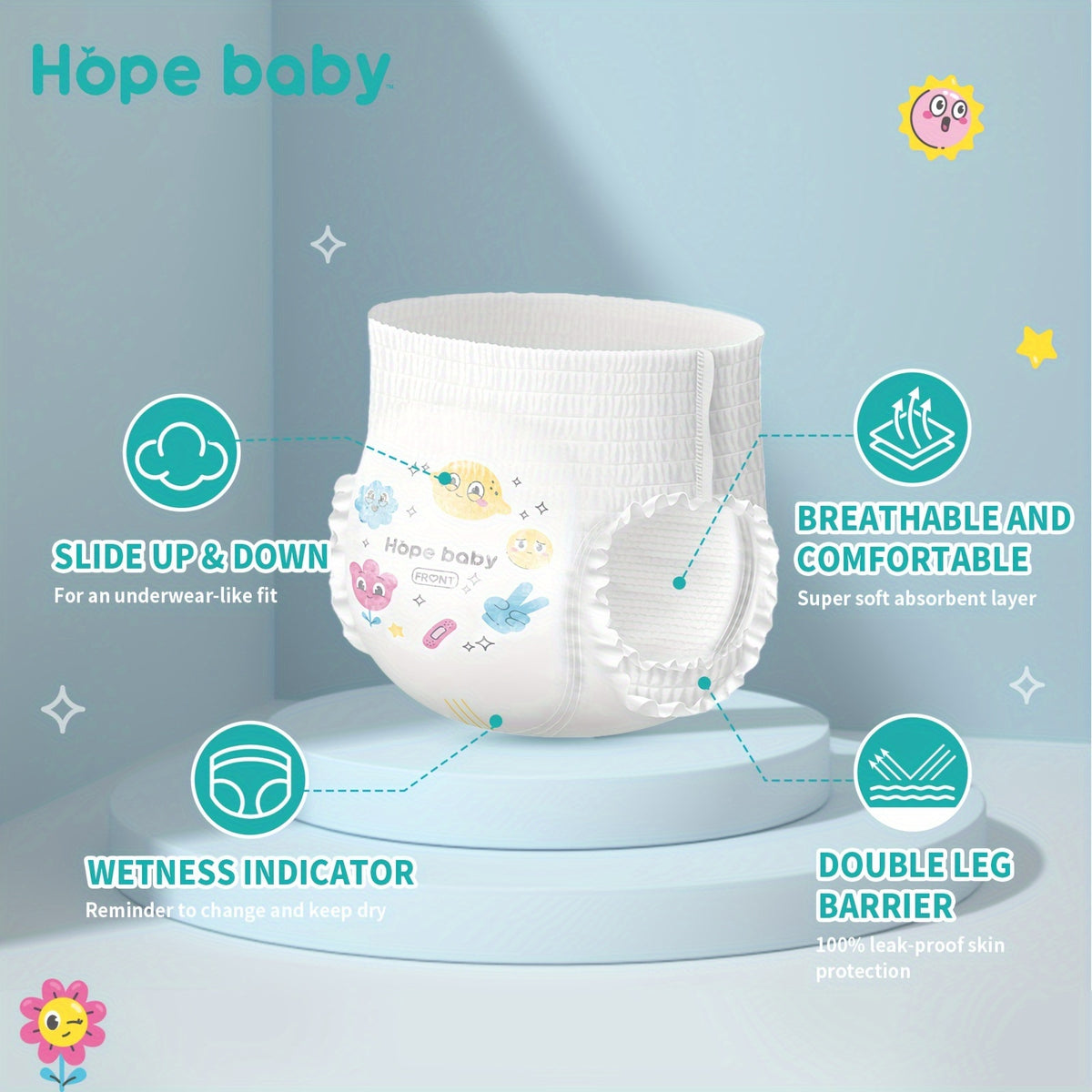 HOPE BABY Pull Ups Potty Training Pants, Premium Training Underwear 64-68 Count – Hypoallergenic Toddler Diapers for Sensitive Skin, Sizes L to XXXL, Comfortable Everyday Potty Training