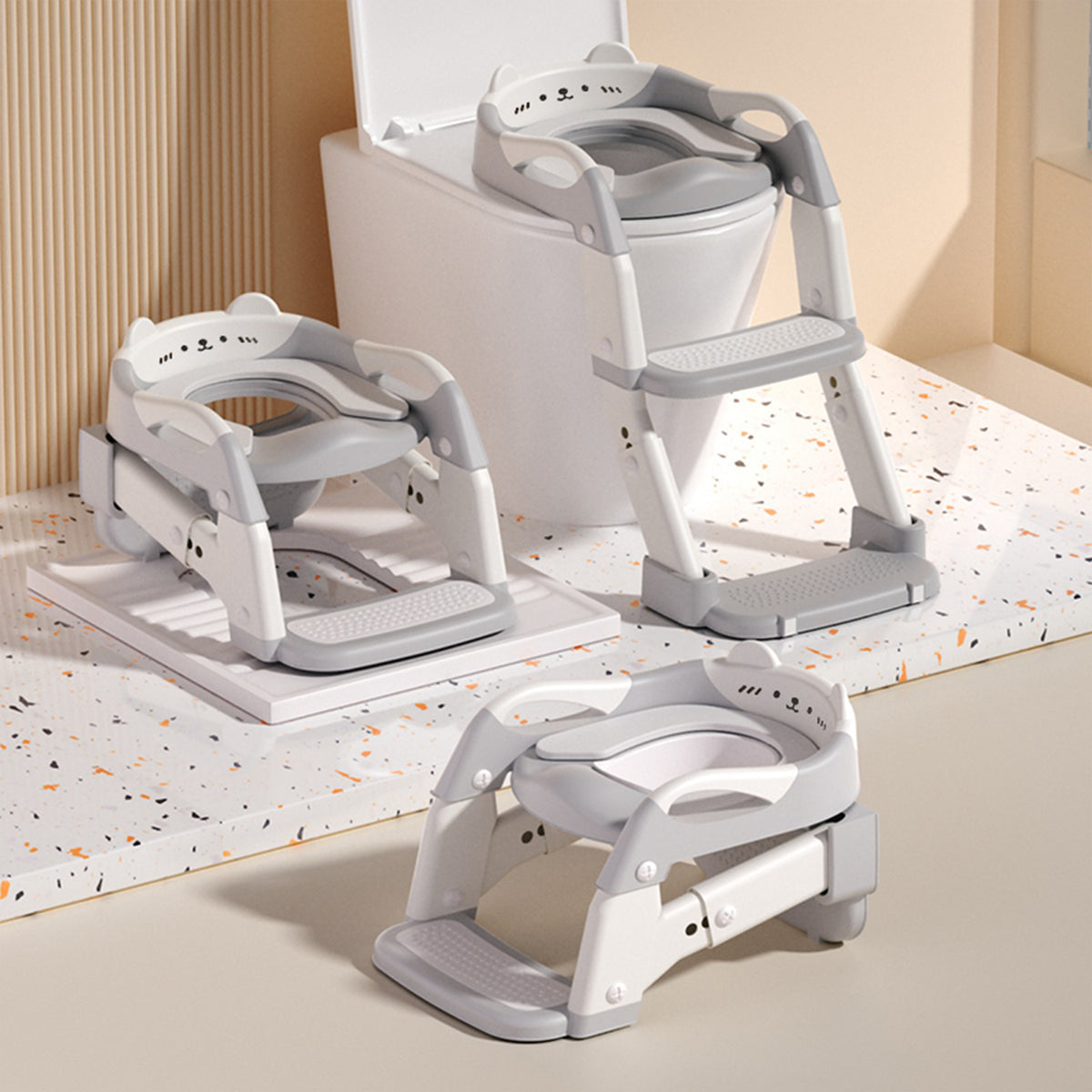 Height Adjustable 3-in-1 Potty Training Chair, Toilet Seat and Step Stool for Toddlers, Foldable Kids Potty with Splash Guard and Anti-Slip Steps for Boys and Girls