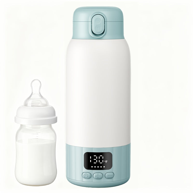 Travel Milk Warmer Flask 17 oz with 100W Heating and Adjustable 98–131°F Temperature, Portable Feeding Warmer in White, Light Blue or Light Green