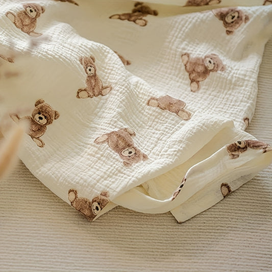 Teddy Bear Muslin Swaddle Blankets 2-Pack, 40 x 40 Inch Neutral Baby Receiving Blankets for Newborn Boys and Girls, Boho Nursery Gift Set