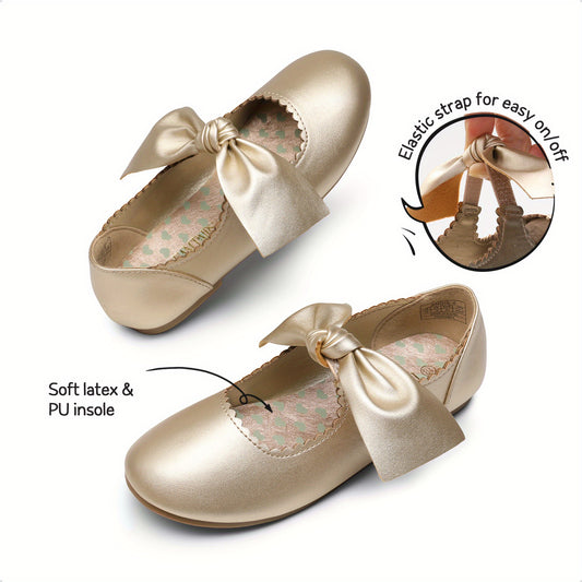 Bow-Front Girls Mary Jane Flats, Slip-On Ballet Dress Shoes with Padded Comfort for Toddler, Little Kid & Big Kid Weddings, Parties and Everyday Outfits