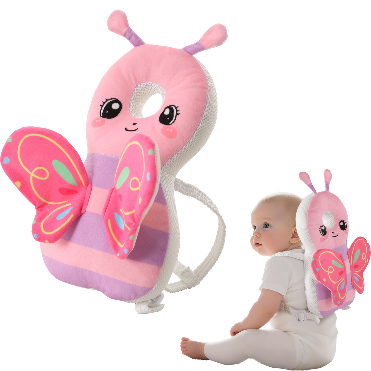 Toddler Plush Back Cushion Backpack with Adjustable Straps, Soft Cartoon Animal Wearable Pad for Crawling and Early Walking in Seven Animal Designs