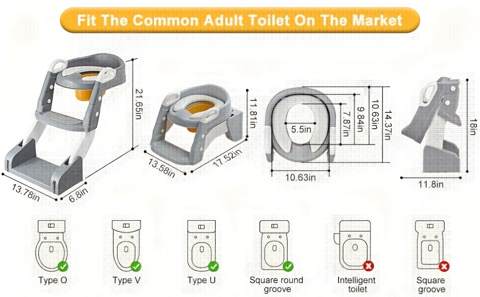 Convertible Toddler Potty Seat with Double-Step Ladder, 2-in-1 Foldable Toilet Trainer with Removable PVC Cushion, Splash Guard and Side Handles