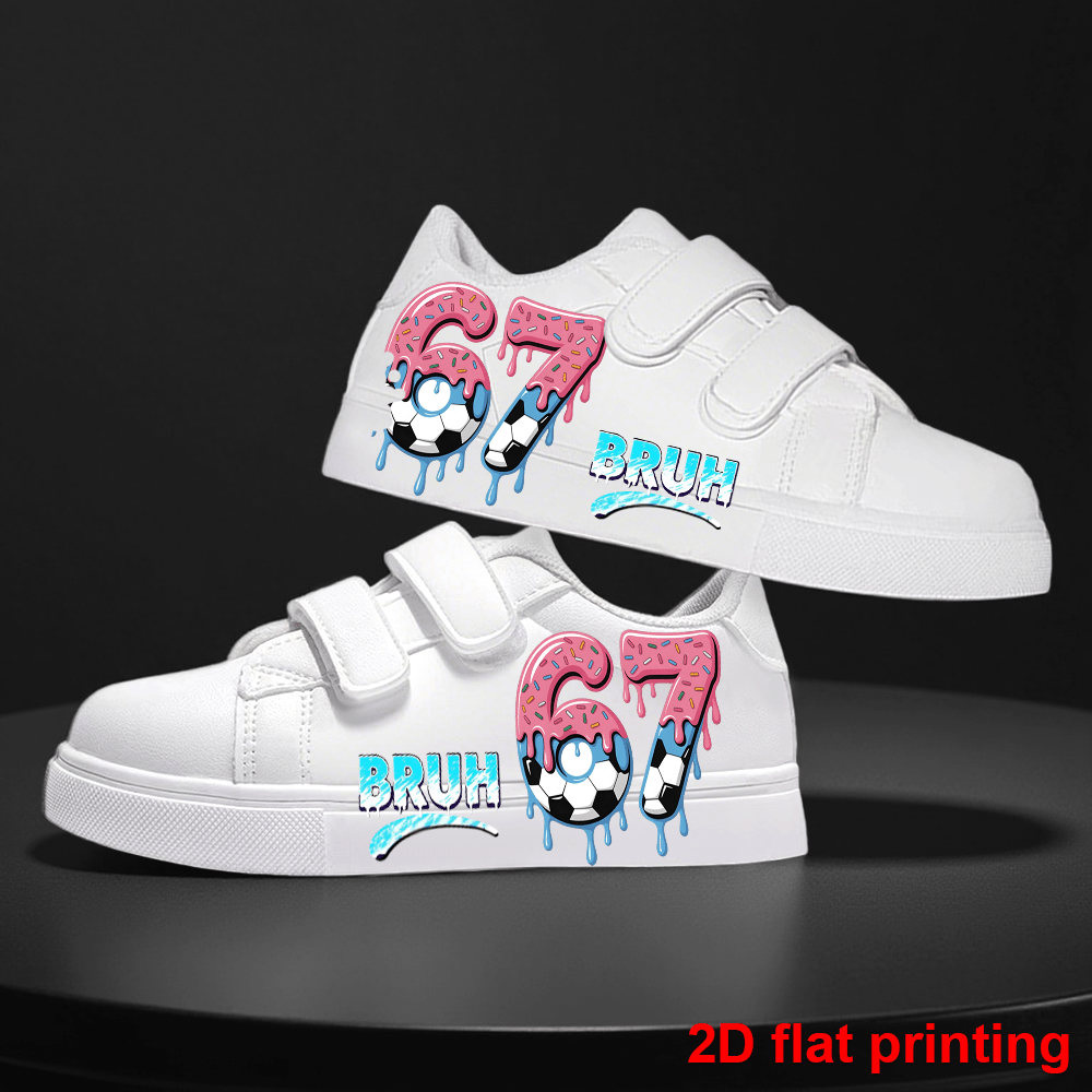 Kids Cartoon-Print Sneakers with Hook-and-Loop Closure, Low-Top Sports Shoes for Toddlers, Little Kids and Big Kids, White Pair for School, Play and Daily Wear