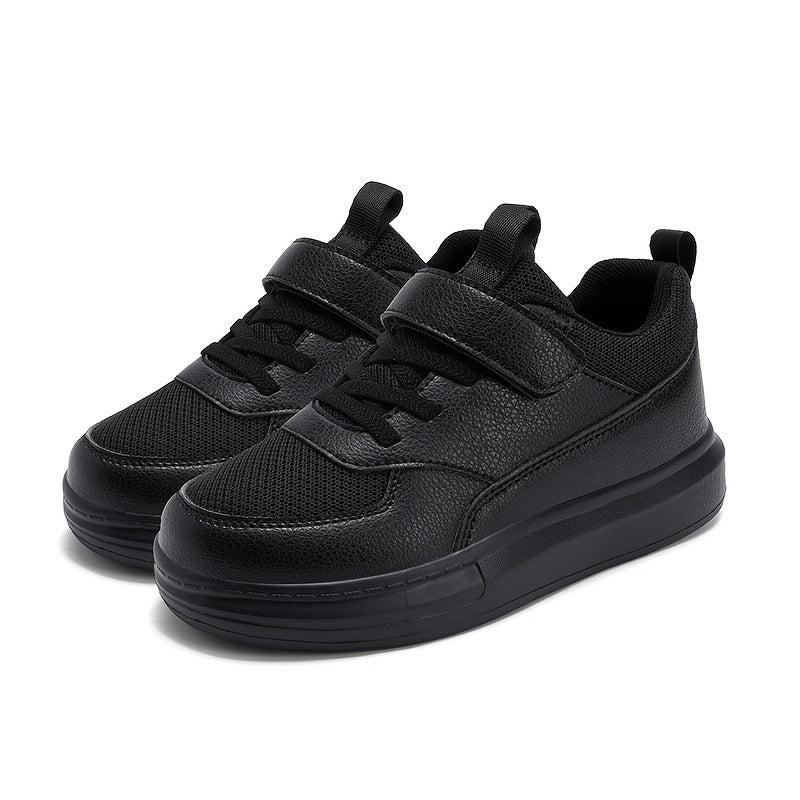 Kids Black Running Sneakers with Breathable Mesh Upper and Lightweight EVA Midsole, Low-Top Athletic Shoes for Daily Play and Casual Outings