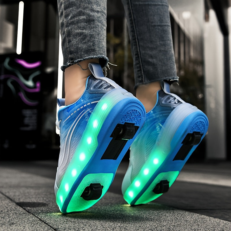 Kids Light-Up Roller Shoes with Removable Wheels, LED Flashing Gradient Skate Sneakers for Little Kid and Big Kid Outdoor Play in Three Colors