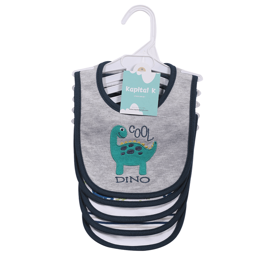 Embroidered Baby Feeding Bibs 5-Pack, Soft Absorbent Cotton Outer Layer with Cartoon Designs for Infant Mealtimes and Drool, Boys and Girls