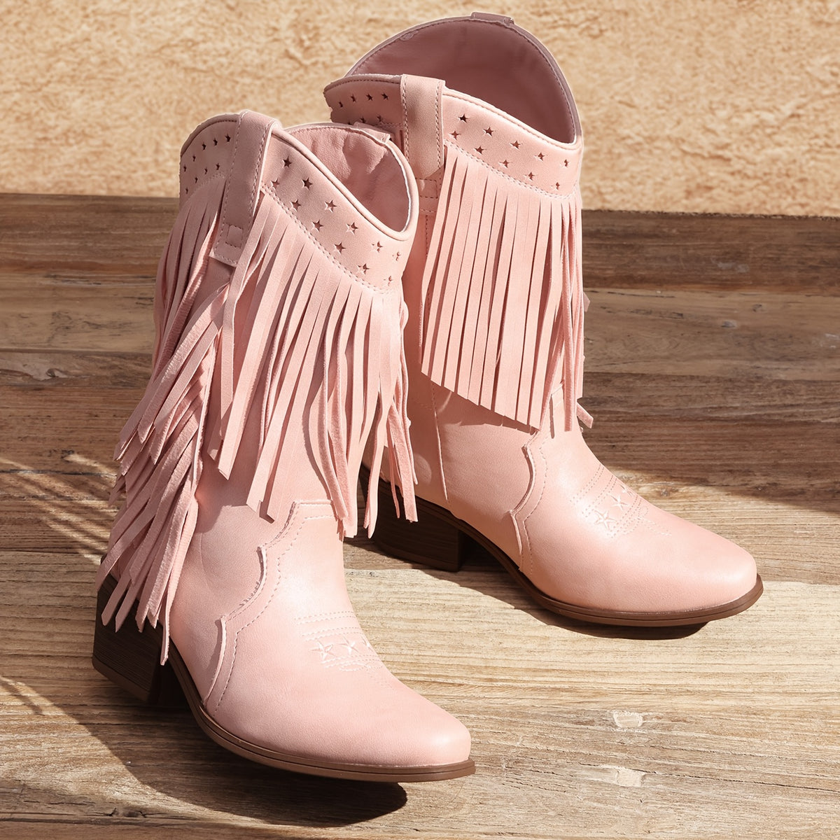 Tassel Fringe Western Ankle Boots for Girls - Star Cutout Cowgirl Boots with Soft Lining, Stable Heel, Easy Slip-On for Parties, Playtime & Dress-Up Fun