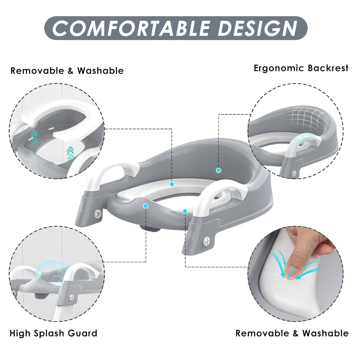 Toddler Potty Seat with Safety Harness, 3-in-1 Foldable Portable Toilet Trainer and Adjustable Step Stool for Boys and Girls