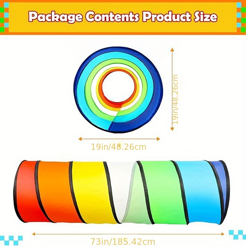 Baby Crawling Tunnel in Rainbow Colors, Indoor Sensory Play Tube for Crawlers and Toddlers, Portable Playroom Activity for Movement and Exploration