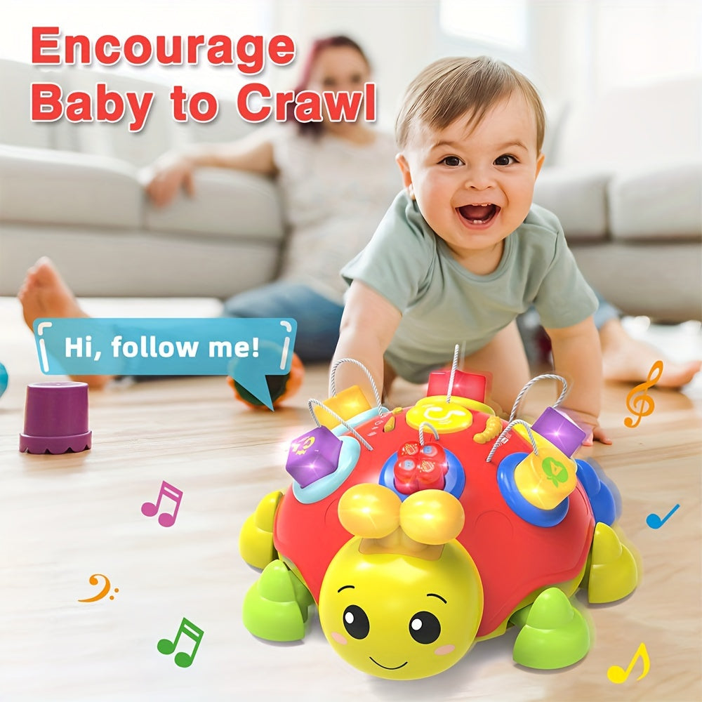 Musical Ladybug Crawling Toy with Lights, ABC, Numbers and Shapes Activities, Red Interactive Baby Floor Play Toy, Batteries Not Included