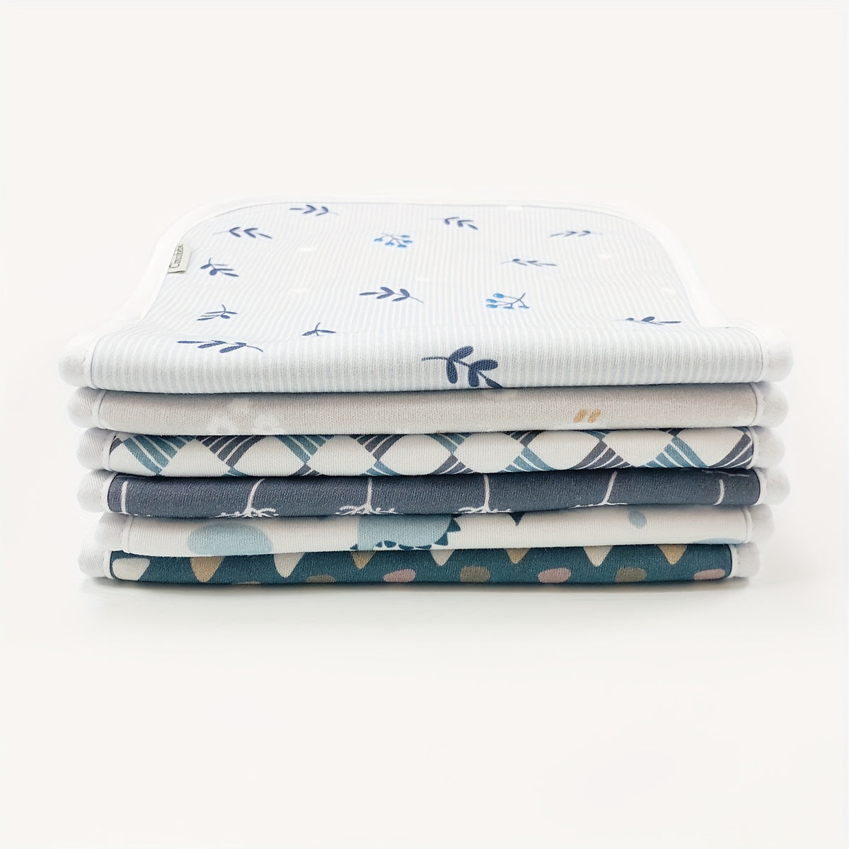 Newborn Burp Cloths 6-Pack, Soft Breathable Contoured Spit-Up Cloth Set with Cartoon Prints for Baby Boys and Girls and Everyday Feeding