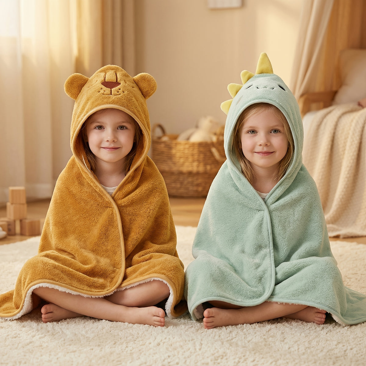 Baby Bath Towels and Swaddle Wraps for Newborns and Toddlers, Soft Absorbent Dual-Purpose Printed Towels in Two-Piece Color Sets