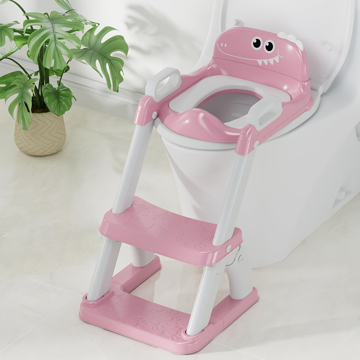Dinosaur Potty Training Seat with Step Stool, 2-in-1 Toddler Toilet Seat with Detachable Triangular Base, Splash Guard and Non-Slip Mat, Color Options