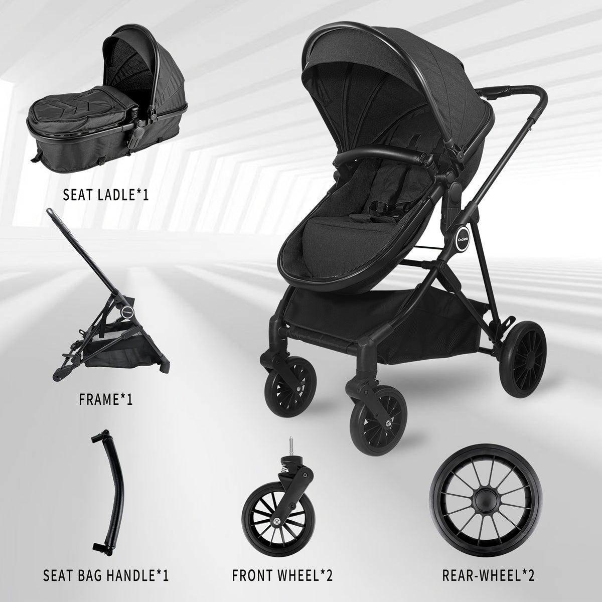 Reversible Baby Stroller with Parent-Facing and World-Facing Modes, Bassinet Configuration, Canopy and Storage Basket for Family Outings