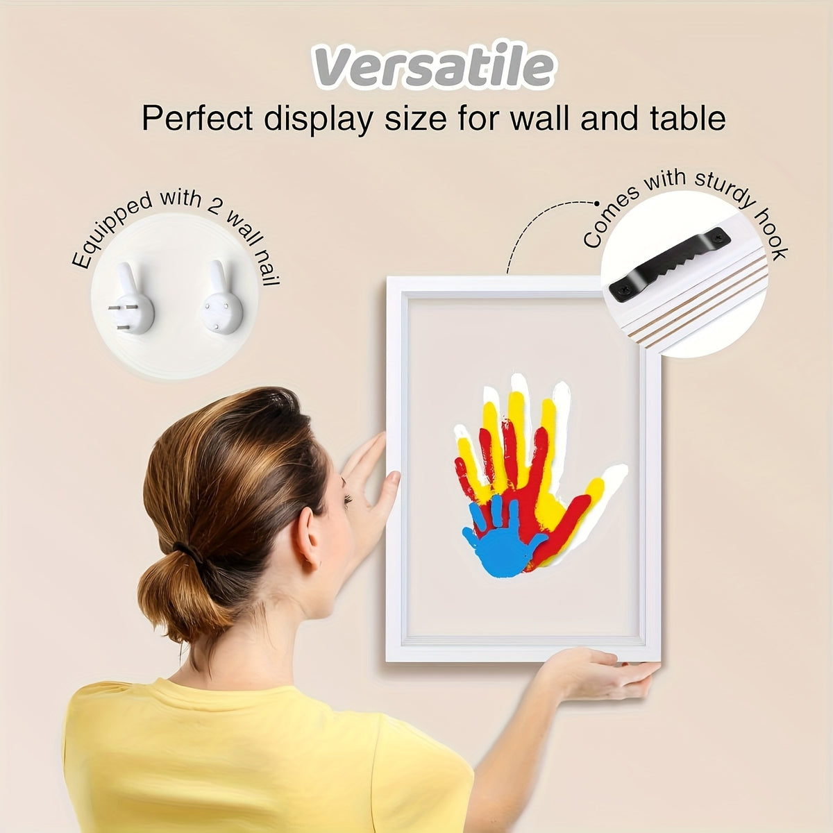 Family Handprint Kit with Keepsake Frame, 4 Handprint Spaces and 6 Paint Colors for Shared Memory Making, Mother's Day or Holiday Gift