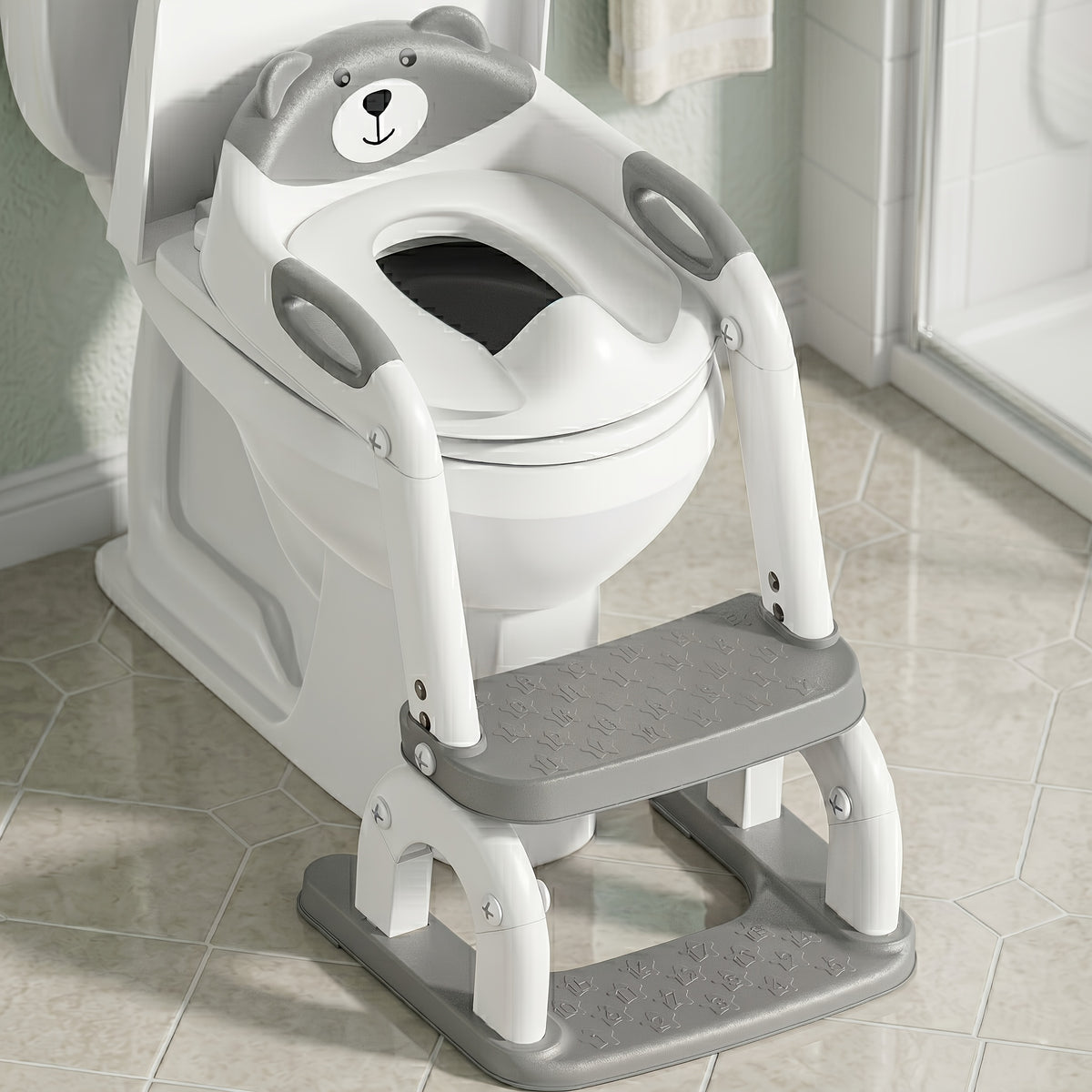Toddler Potty Trainer, 2-in-1 Toilet Seat and Step Ladder, Adjustable Heavy-Duty Design with Anti-Slip Base for Boys and Girls