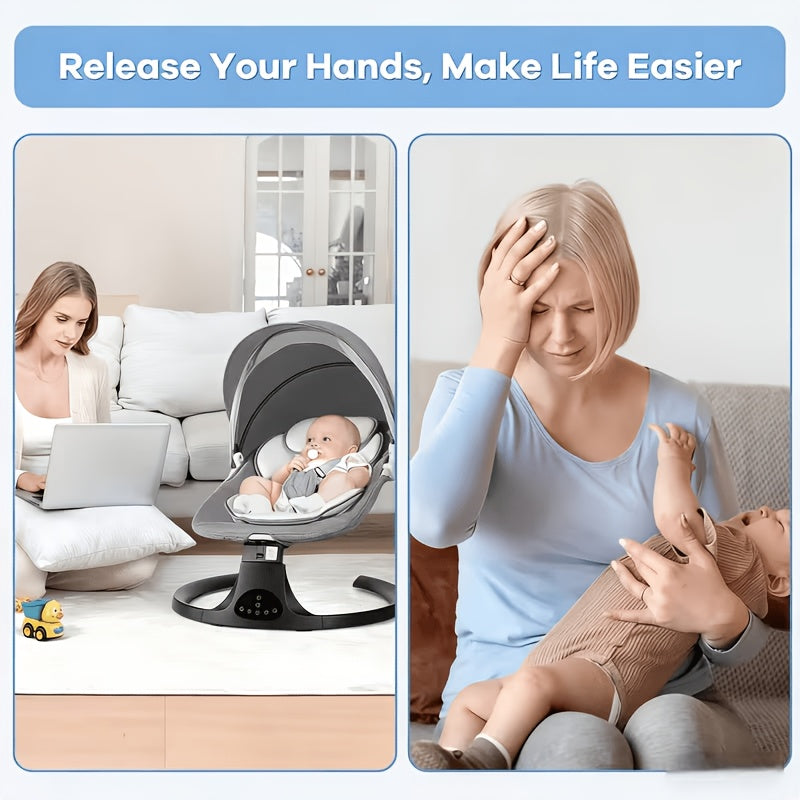 Electric Baby Swing for Infants 0-9 Months with 5 Adjustable Speeds, 10 Lullabies, Foldable Frame and Cushioned Seat for Supervised Soothing at Home