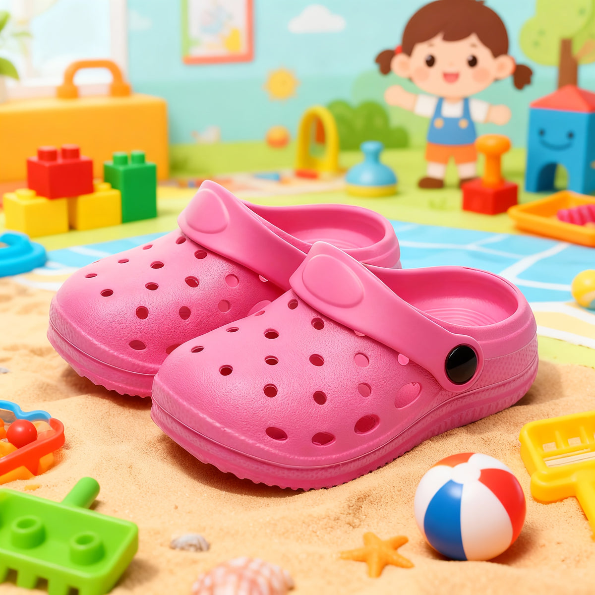 Perforated Kids Clogs with Thick EVA Sole, Lightweight Round-Toe Slip-On Shoes for Boys and Girls in Five Colors for Indoor and Outdoor Casual Wear