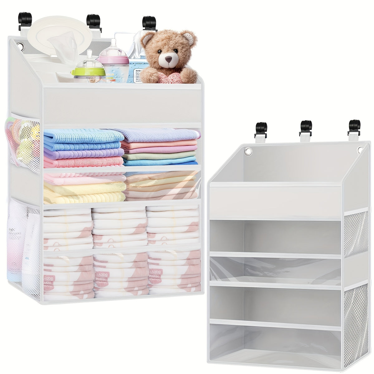 Multi-Pocket Nursery Diaper Organizer, Hanging Polyester Diaper Caddy for Changing Supplies, Easy-Access Baby Storage for Everyday Diaper Changes