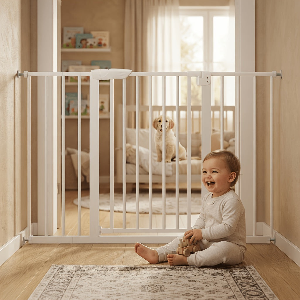 Pressure Mount Baby Gate with Auto-Close Door, No-Drill Metal Safety Barrier for Doorways and Hallways, One-Hand Opening and 29-48 Inch Width Options