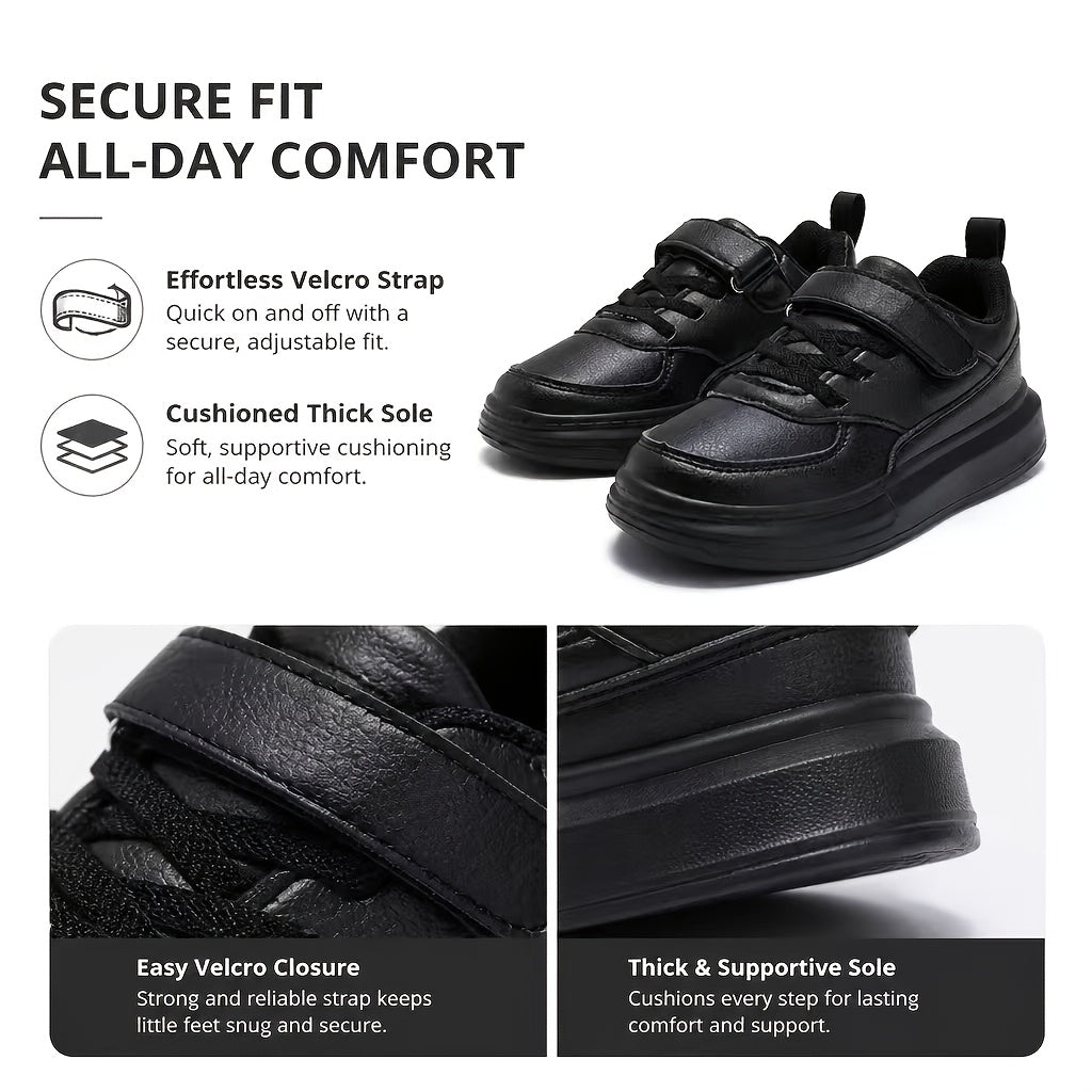 Kids Black Running Sneakers with Breathable Mesh Upper and Lightweight EVA Midsole, Low-Top Athletic Shoes for Daily Play and Casual Outings