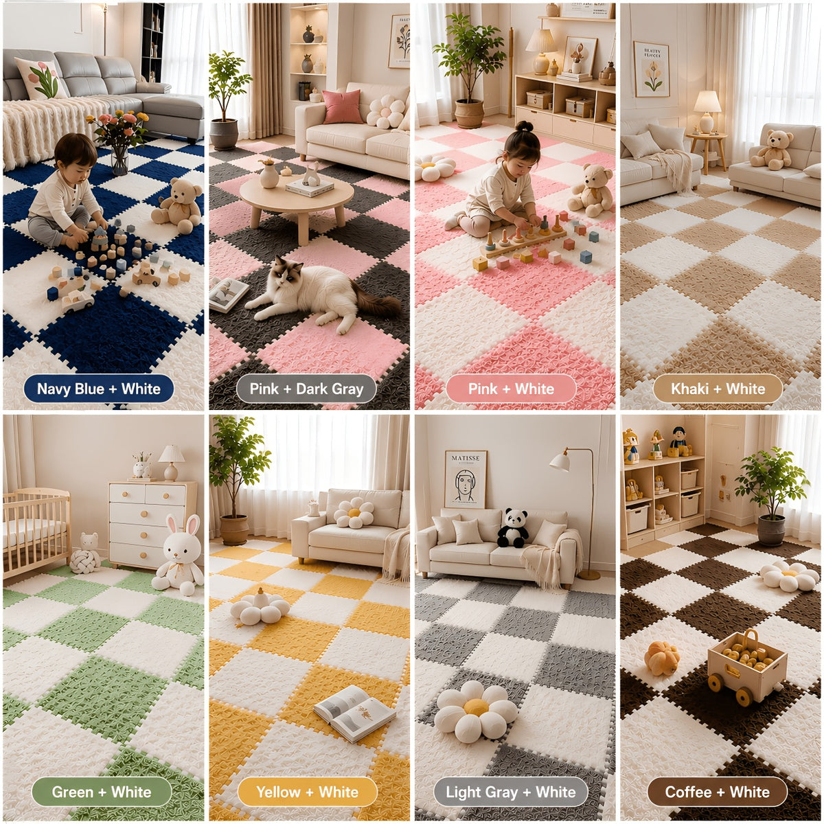 Interlocking Baby Play Mat Tiles, 20-Piece Soft Suede-Style Foam Floor Set with Anti-Skid Surface for Crawling, Playrooms and Nursery Floors