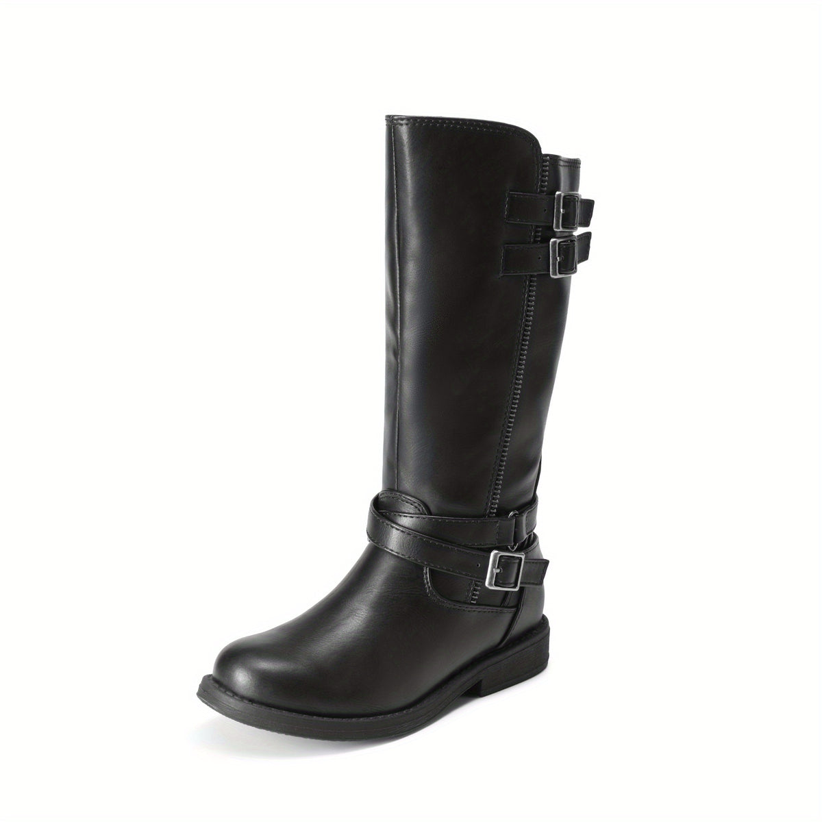 Girls' Buckle Knee-High Winter Boots with Classic Riding Style, Fabric Lining and PU Insole for Toddler, Little Kid & Big Kid, Black, Dark Brown or Sepia
