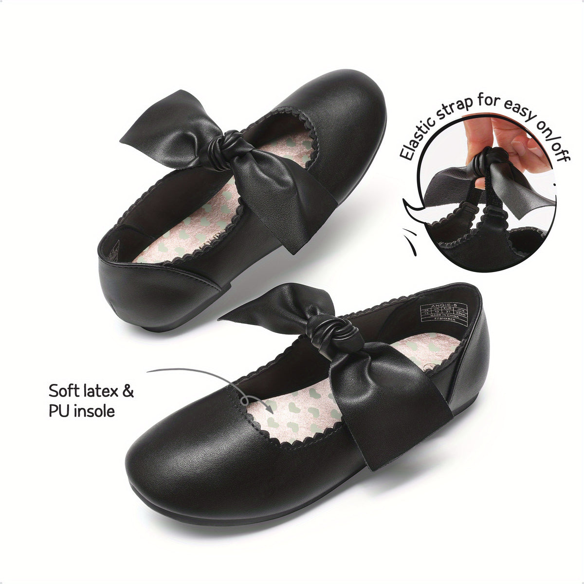 Girls Ballet Dress Flats with Bow and Elastic Strap, Soft Padded Mary Jane Shoes for Toddler, Little Kid & Big Kid Weddings, Parties and Christmas Outfits