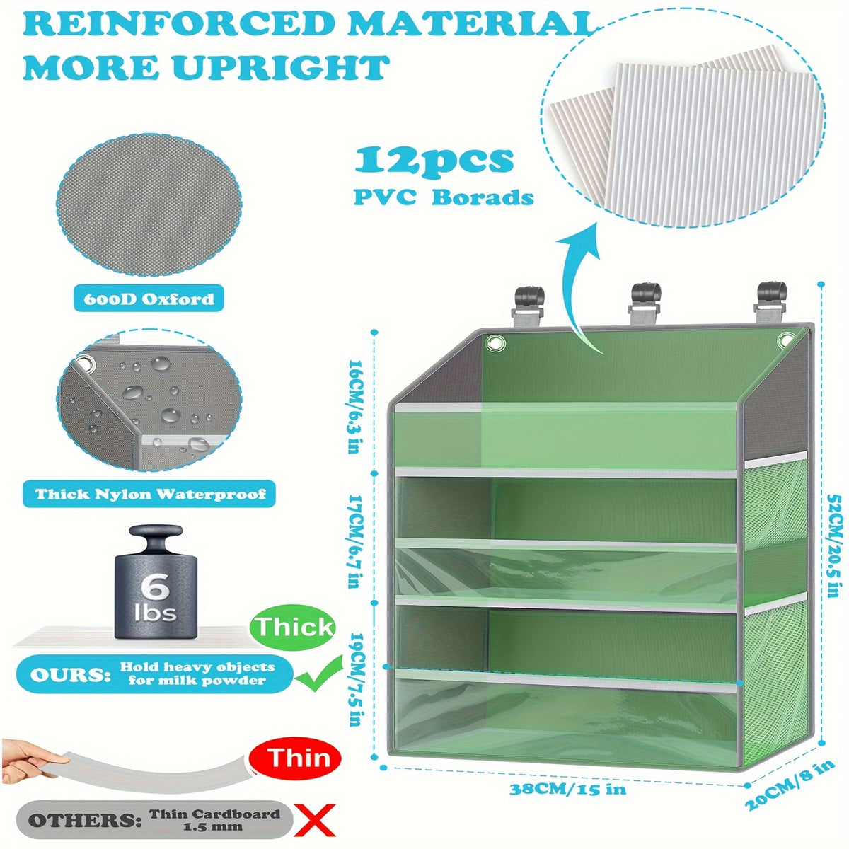 Gray Hanging Diaper Storage Caddy with Multiple Pockets, Nursery Organizer for Changing Supplies and Baby Essentials Beside a Changing Table