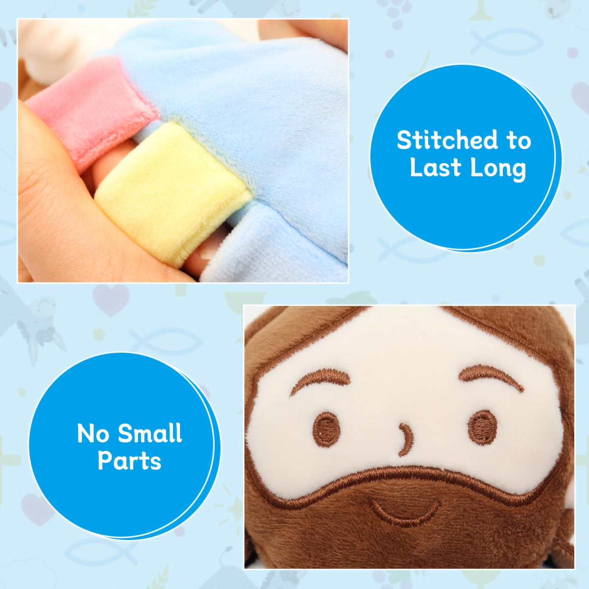 Baby Lovey with Teether, Jesus-Themed Soft Minky Velour Security Blanket with Crinkle Tags & Bell ā Soothing Comfort Toy for Baby Shower, Baptism & Birthday Gifts, Girl & Boy Friendly