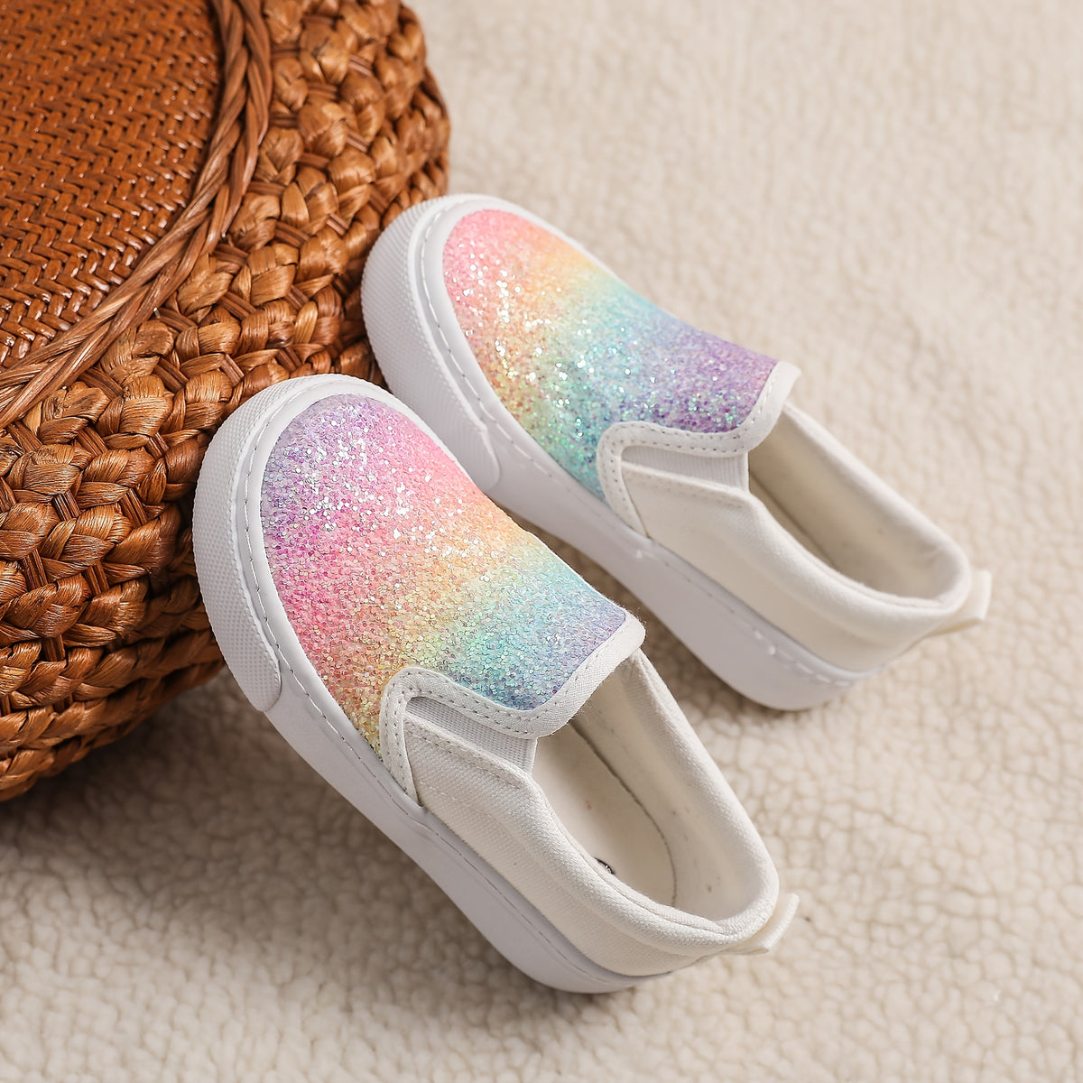 Gradient Canvas Slip-On Sneakers for Toddlers and Kids, Lightweight Colorful Casual Shoes for Easy On-and-Off Everyday Wear in US Kid Sizes