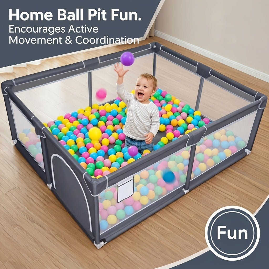 Baby Playpen Fence with Soft Breathable Mesh, Indoor Outdoor Kids Activity Enclosure in Gray or Beige with Size and Mat Bundle Options