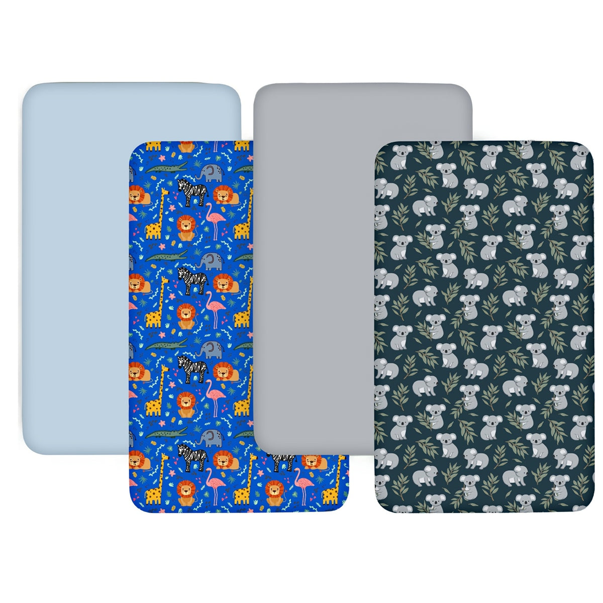 Baby Bassinet Fitted Sheets 4-Pack, 33 x 20 x 4 Inch Printed Nursery Bedding for Compatible Oval or Rectangular Mattresses, Sheets Only