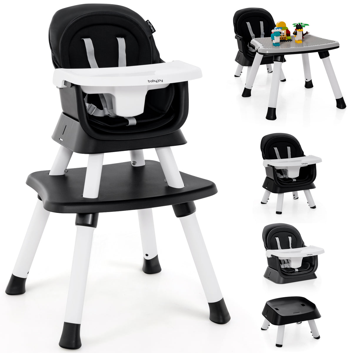8-in-1 Baby High Chair with Activity Table, BABYJOY Convertible Feeding Seat with Removable Tray, Booster Mode and 5-Point Harness for Ages 6 Months to 6 Years