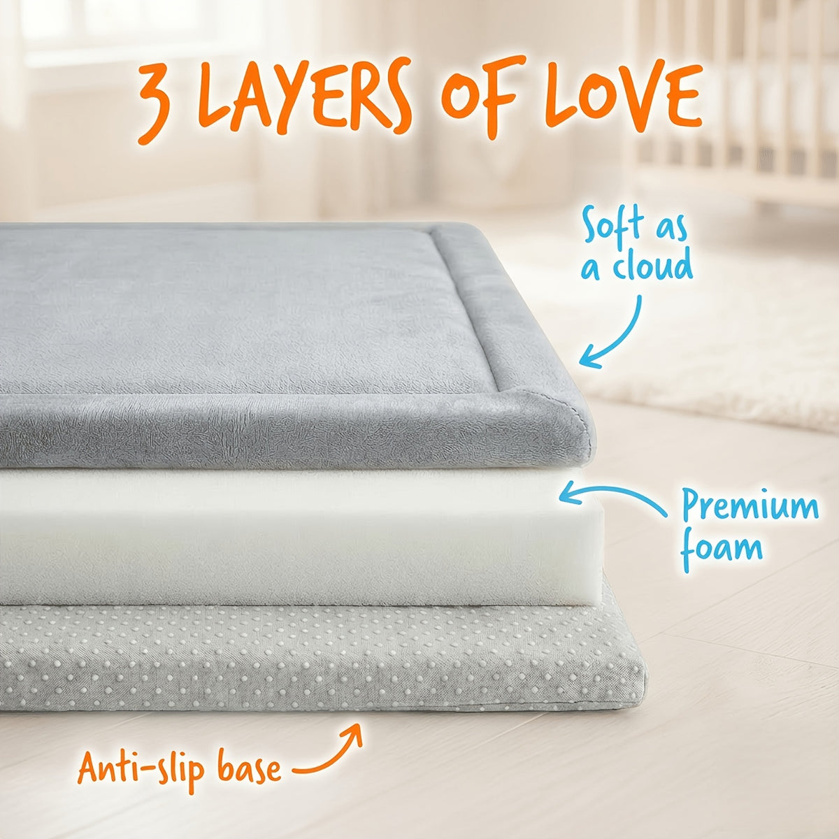 Tummy-Time Velvet Play Mat with 1.3-Inch Cushioning, Non-Slip Crawling Floor Pad for Infants and Toddlers, Four Size Options