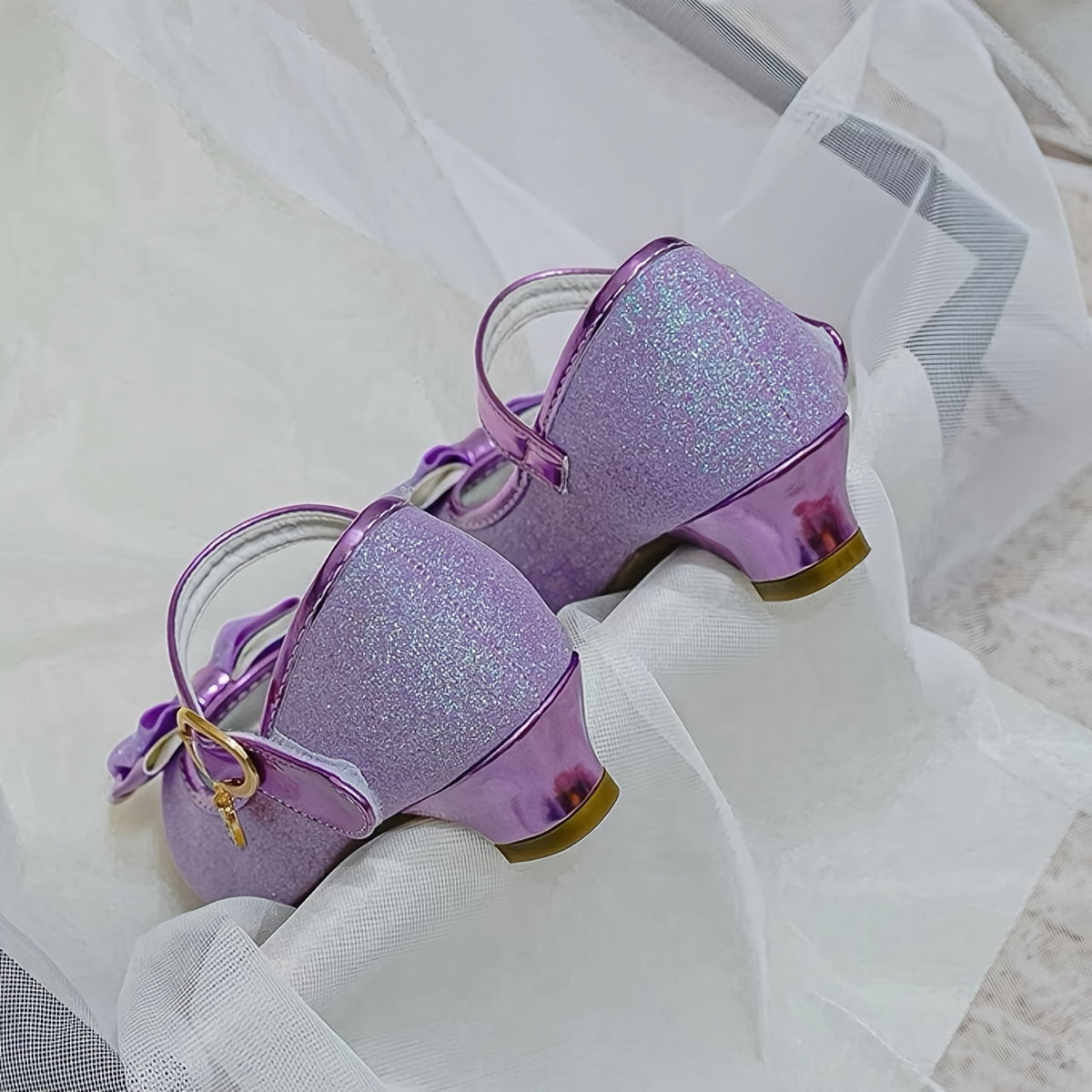 Girls Low Heel Mary Jane Shoes with Bow and Flower Details, Round-Toe Cushioned Dress Shoes in Blue or Purple for Toddler to Big Kid Parties and Weddings