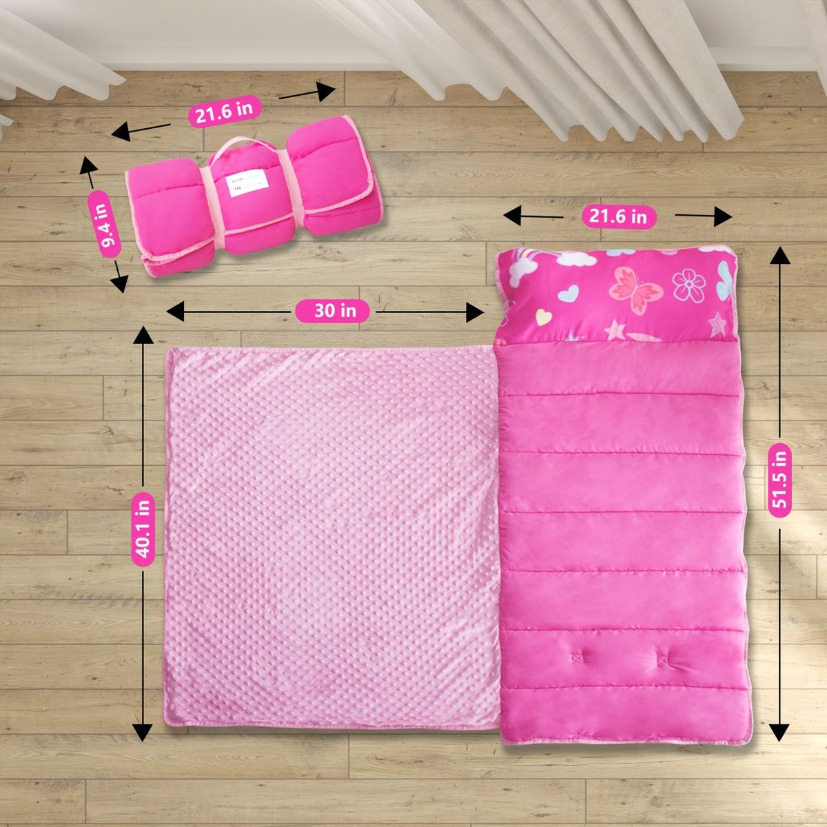 Portable Nap Mat for Preschool and Daycare by Primlect, Foldable Minky Dot Rest Mat with Built-In Pillow and Machine-Washable Design for Kids
