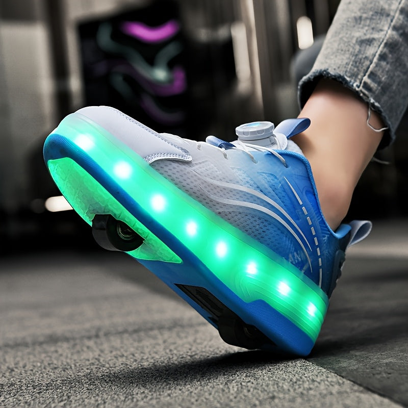 Kids Light-Up Roller Shoes with Removable Wheels, LED Flashing Gradient Skate Sneakers for Little Kid and Big Kid Outdoor Play in Three Colors